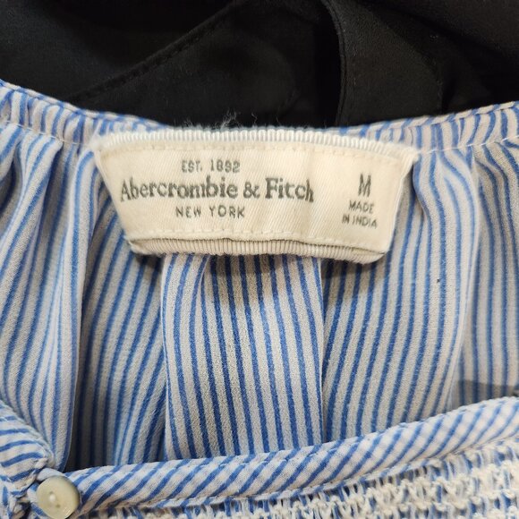 Abercrombie & Fitch Blue striped dainty long puff sleeve blouse top - Picture 2 of 6